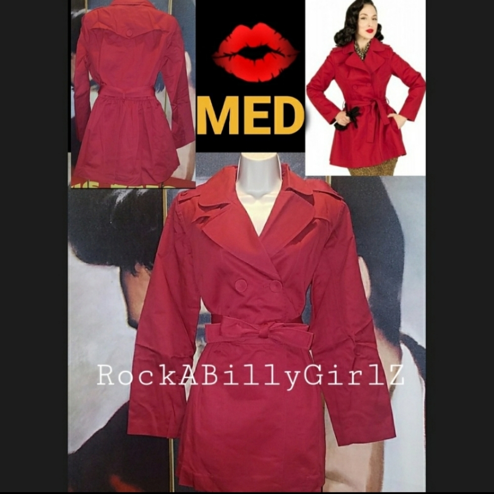 Tatyana Vintage 1940's Red FitnFlare Trench Coat Bombshell Pinup Silhouette Look